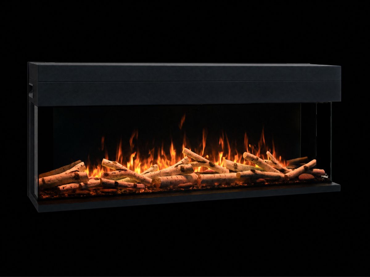 FCD2718-60 three-sided electric fireplace with birch logs