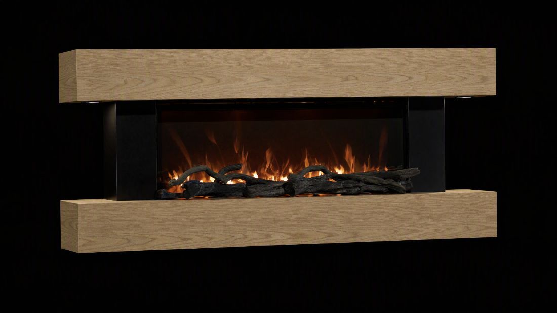 Oak beam electric fireplace suite