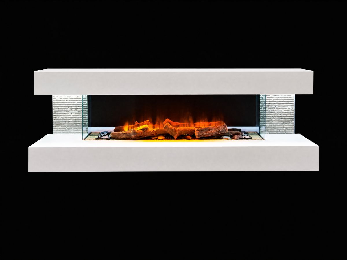 White media wall electric fireplace